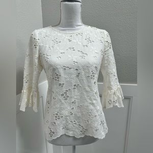 Rebecca Taylor Embroidered Eyelet Top Size 0 3/4 sleeve Color Ivory (snow)